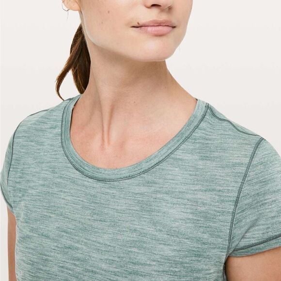 Lululemon Another Mile Short Sleeve Heathered Green Smoke Sz 4 - Picture 3 of 9
